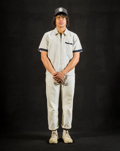 Freenote Yorba Zip S/S Shirt- White Herringbone - Standard & Strange