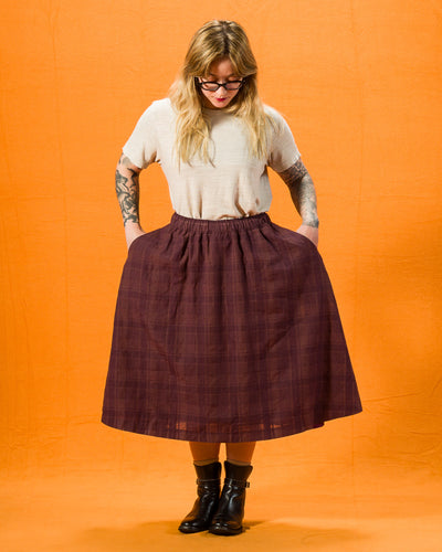 Gorsch Cotton Linen Check Skirt - Brown - Standard & Strange