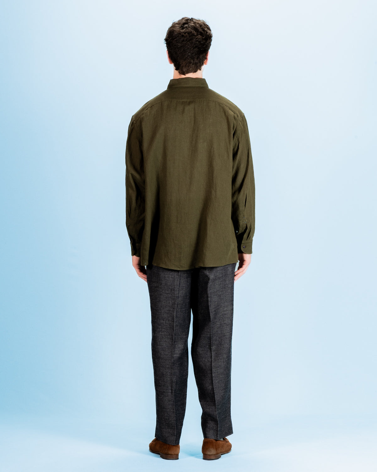 Gorsch Wide Silhouette Collar Shirt - Khaki Green French Linen - Standard & Strange
