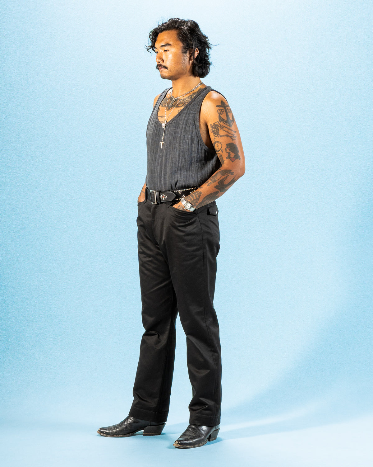 Indi + Ash Ripley Tank - Iron/Indigo Handwoven Kala Cotton - Standard & Strange