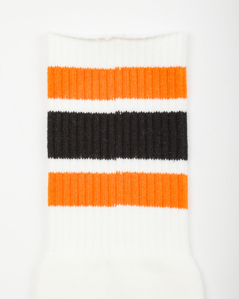 Kapital 144 Yarns HAPPY HEEL Embroidered SKATERS Knee-High Socks - White x Orange - Standard & Strange