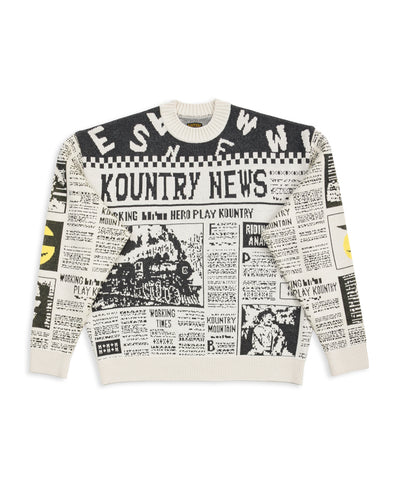 Kapital 8G Knit NEWSPAPER Crew Sweater(KOUNTRY NEWS) - Ecru - Standard & Strange