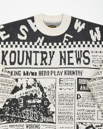 Kapital 8G Knit NEWSPAPER Crew Sweater(KOUNTRY NEWS) - Ecru - Standard & Strange