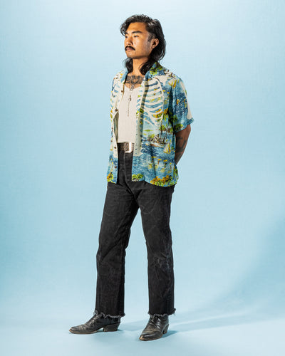 Kapital Rayon KAMEHAMEHA BONE Aloha Shirt - Blue - Standard & Strange