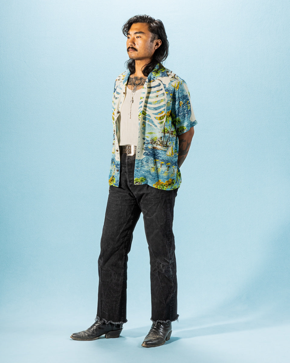 Kapital Rayon KAMEHAMEHA BONE Aloha Shirt - Blue - Standard & Strange