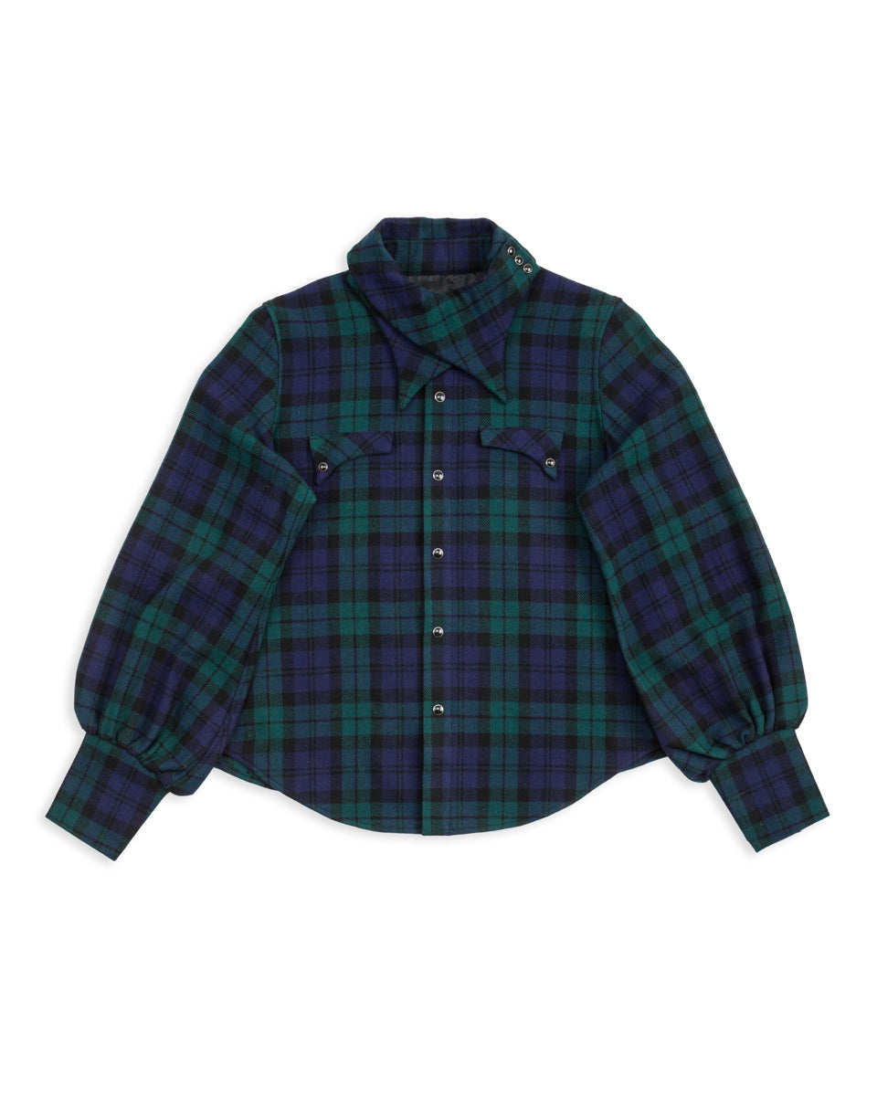Kapital Tartan Check Layered Collar OPERA Western Shirt - BlackWatch - Standard & Strange