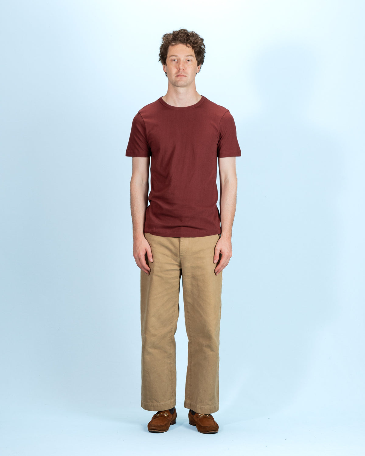 Merz b. Schwanen 1950s Lightweight Loopwheeled Tee - Burgundy - Standard & Strange