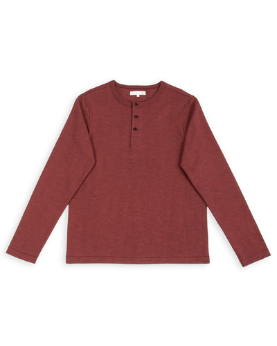 Merz b. Schwanen 2S08 Loopwheeled Relaxed Fit Heavyweight L/S Henley - Burgundy - Standard & Strange