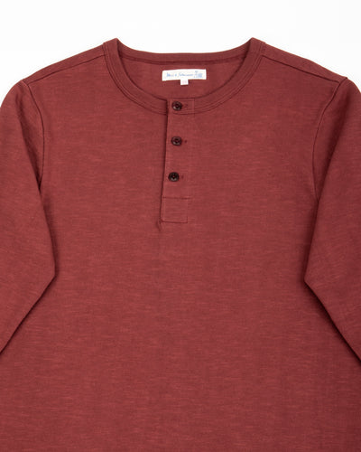 Merz b. Schwanen 2S08 Loopwheeled Relaxed Fit Heavyweight L/S Henley - Burgundy - Standard & Strange
