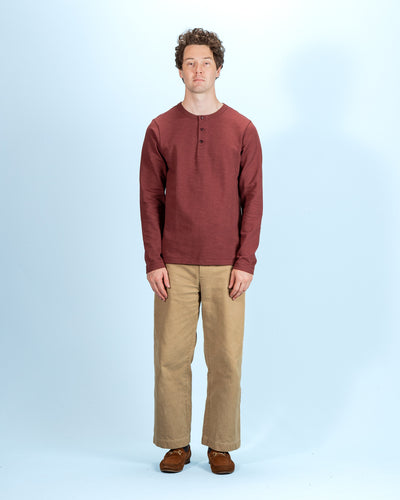 Merz b. Schwanen 2S08 Loopwheeled Relaxed Fit Heavyweight L/S Henley - Burgundy - Standard & Strange