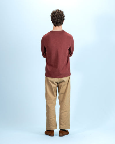 Merz b. Schwanen 2S08 Loopwheeled Relaxed Fit Heavyweight L/S Henley - Burgundy - Standard & Strange
