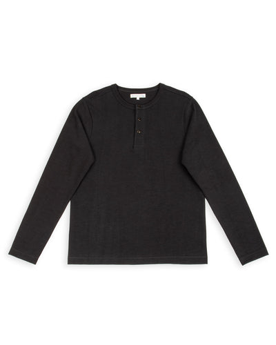 Merz b. Schwanen 2S08 Loopwheeled Relaxed Fit Heavyweight L/S Henley - Charcoal - Standard & Strange