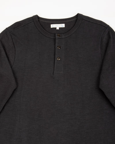 Merz b. Schwanen 2S08 Loopwheeled Relaxed Fit Heavyweight L/S Henley - Charcoal - Standard & Strange