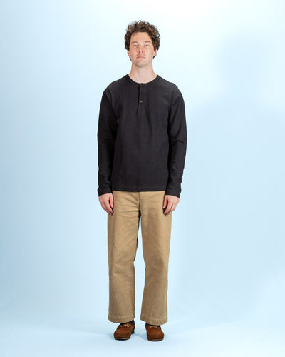 Merz b. Schwanen 2S08 Loopwheeled Relaxed Fit Heavyweight L/S Henley - Charcoal - Standard & Strange