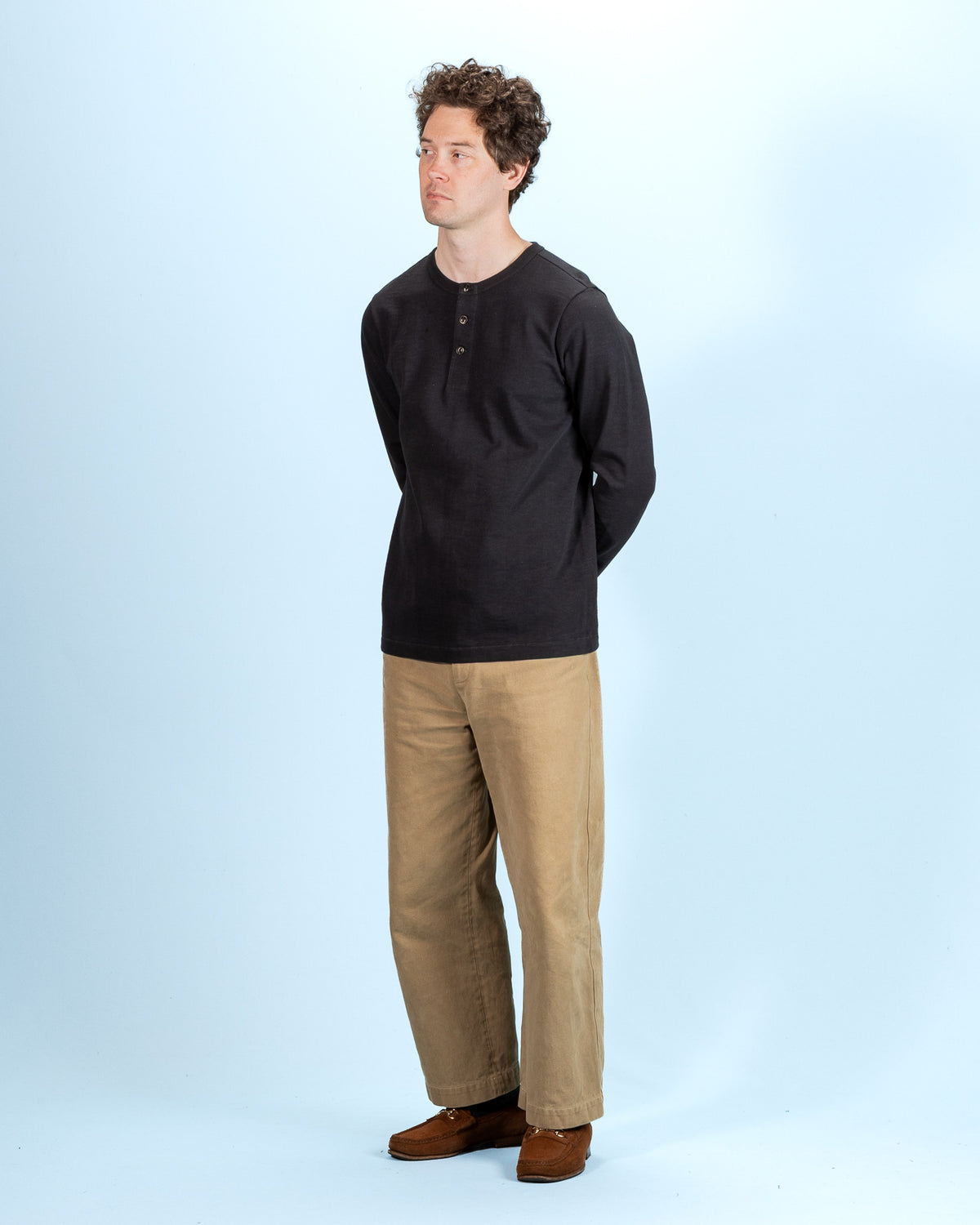 Merz b. Schwanen 2S08 Loopwheeled Relaxed Fit Heavyweight L/S Henley - Charcoal - Standard & Strange