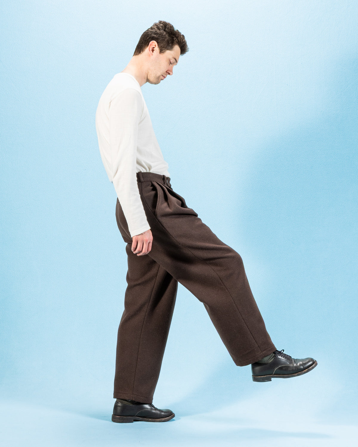 Monitaly Triple Tuck Wide Pants - Brown Wool Flannel Vicente - Standard & Strange