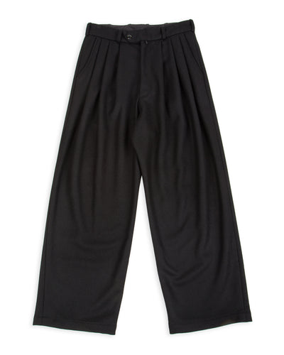 Monitaly Triple Tuck Wide Pants - Solid Black Wool Flannel - Standard & Strange