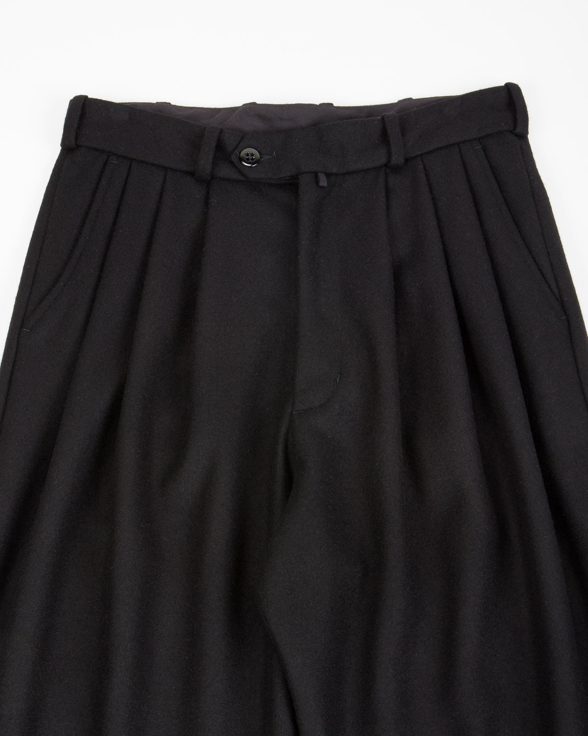 Monitaly Triple Tuck Wide Pants - Solid Black Wool Flannel - Standard & Strange
