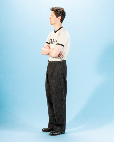MotivMfg Pleat Denim Trousers - Char Brown Donegal Denim - Standard & Strange