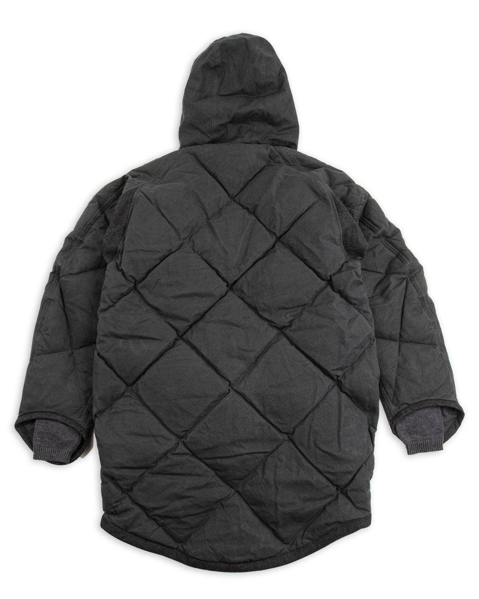 MotivMfg Lander Down Coat - Charcoal Halley Stevenson "Military Finish" Waxed Cotton - Standard & Strange