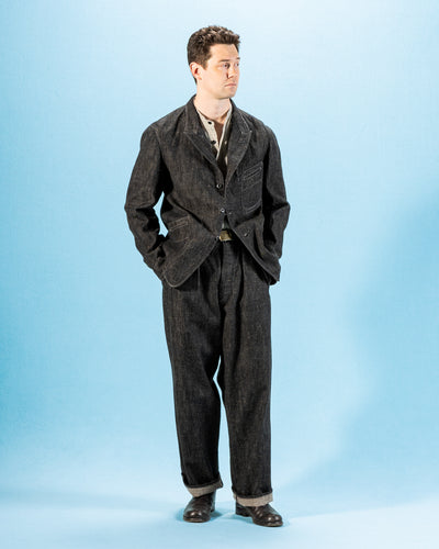 MotivMfg Peak Lapel Lounge Jacket - Char Brown Donegal Denim - Standard & Strange