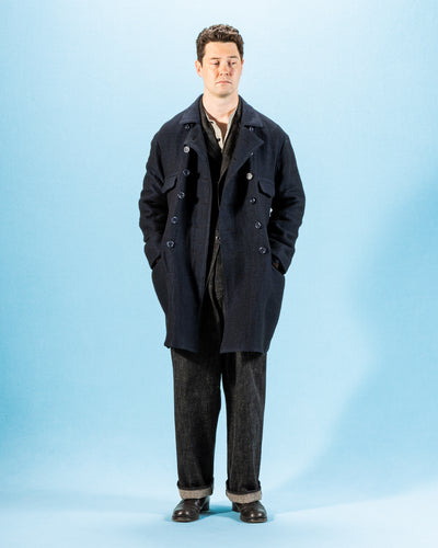 MotivMfg Relaxed Brigadier Coat - Boelite Blue Double Face Tweed - Standard & Strange