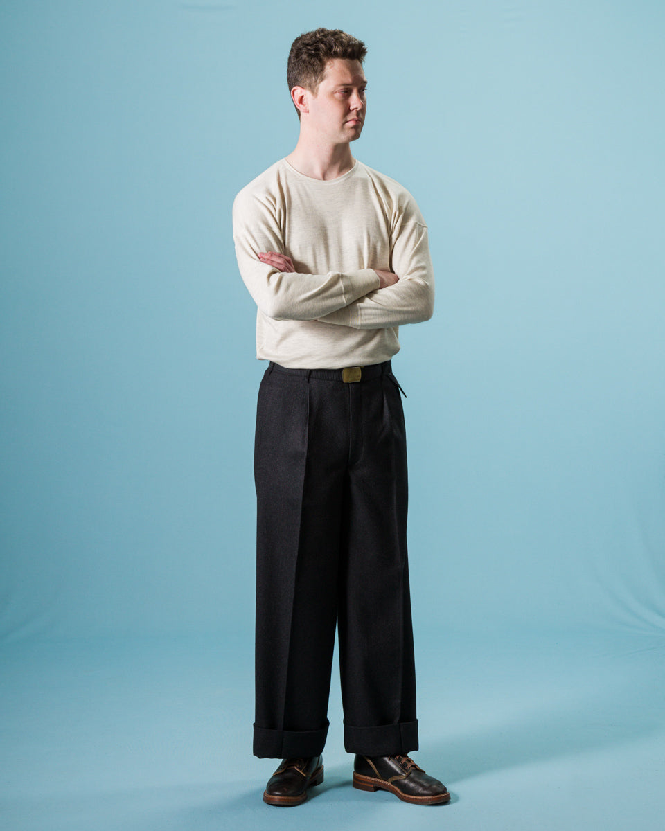 Olde Homesteader Cashmere Interlock Crewneck L/S - Ecru Heather - Standard & Strange