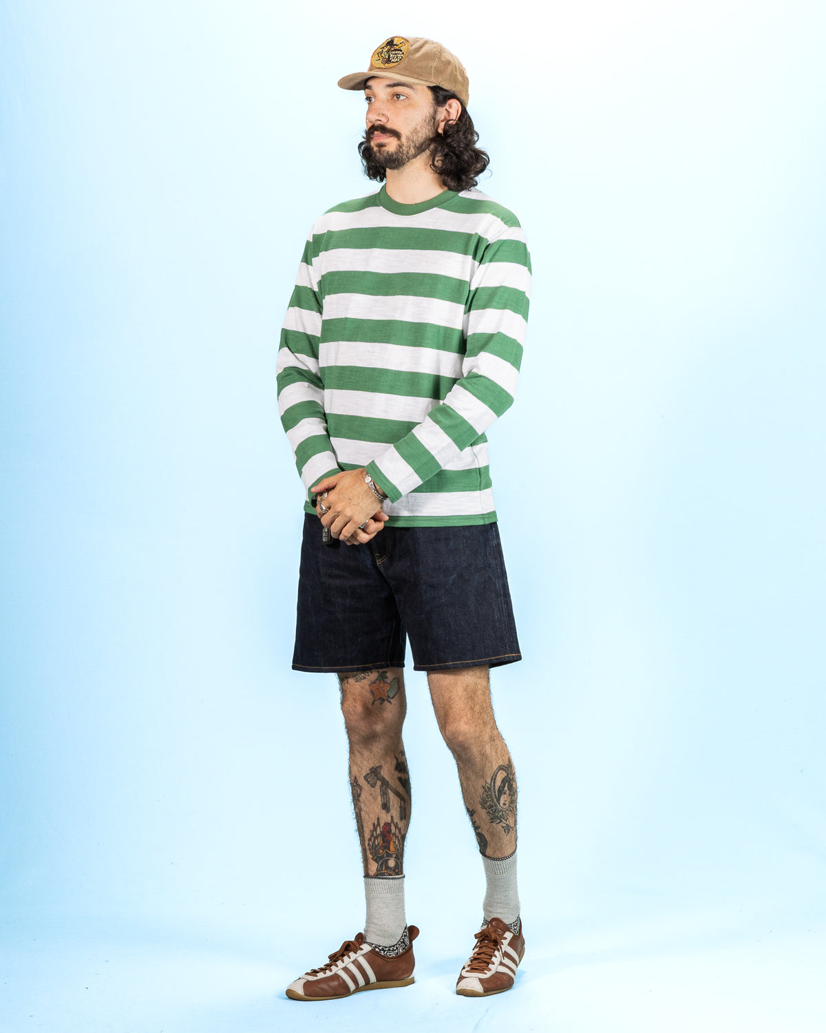 The Real McCoy's Buco Stripe Tee L/S - White/Green - Standard & Strange