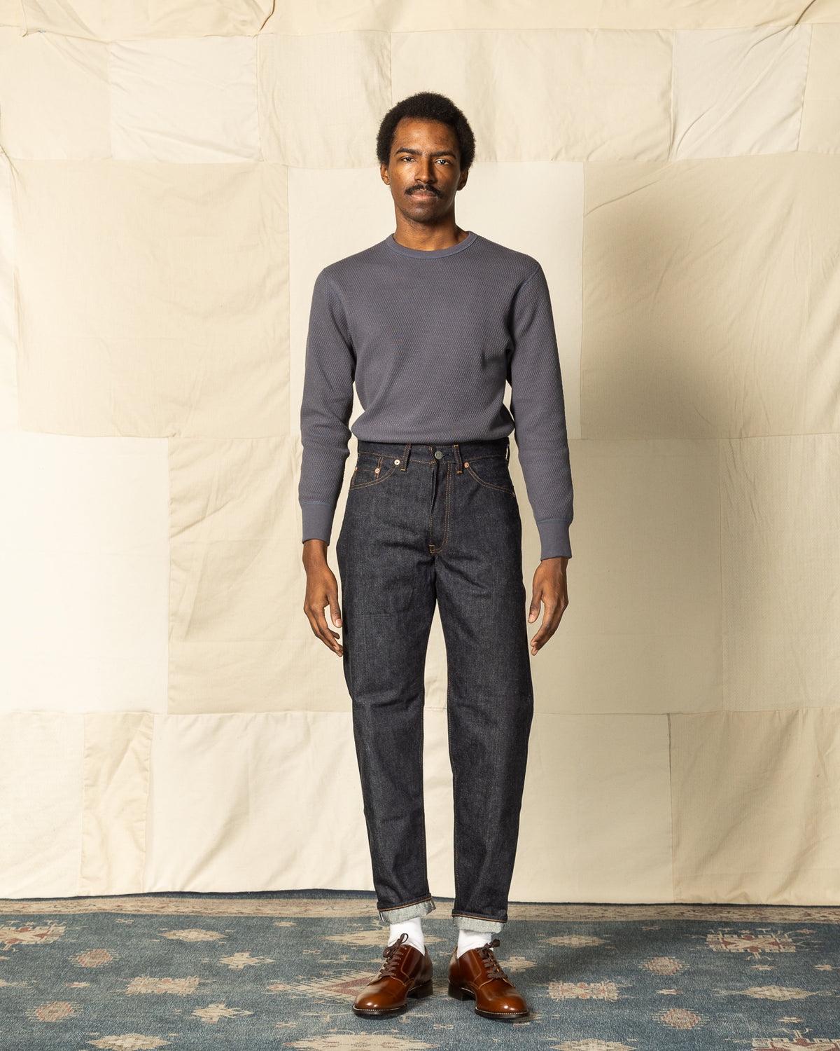 The Real McCoy's Honeycomb Thermal Shirt - Ink Blue - Standard & Strange