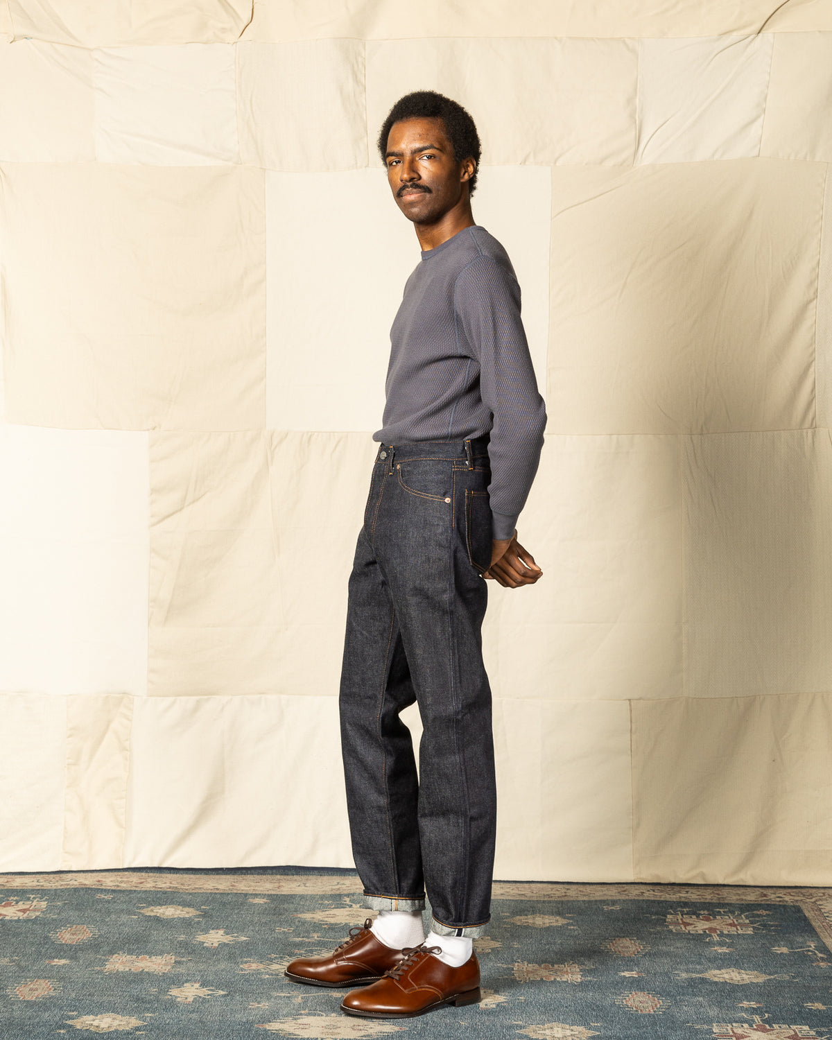 The Real McCoy's Honeycomb Thermal Shirt - Ink Blue - Standard & Strange