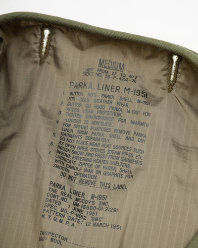 The Real McCoy's Parka, Liner, M-1951 (FW22) - Olive - Standard & Strange
