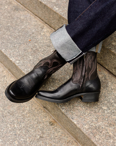 Rolling Dub Trio Loro Side Zip - Horsebutt Black Flame Embroidery - Standard & Strange