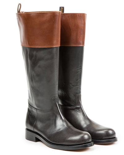 Rolling Dub Trio Rottweiler Riding Boots - Black & Brown Horsehide - Standard & Strange