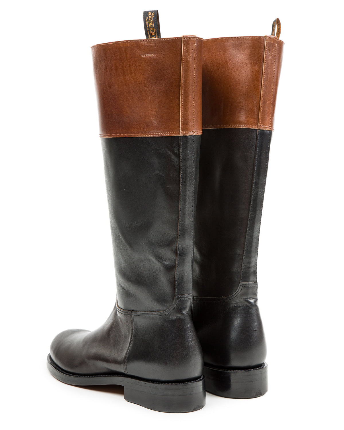 Rolling Dub Trio Rottweiler Riding Boots - Black & Brown Horsehide - Standard & Strange