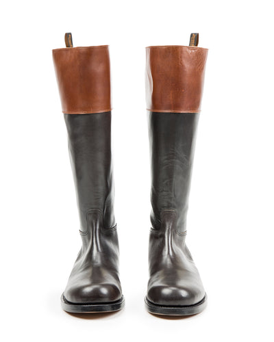 Rolling Dub Trio Rottweiler Riding Boots - Black & Brown Horsehide - Standard & Strange
