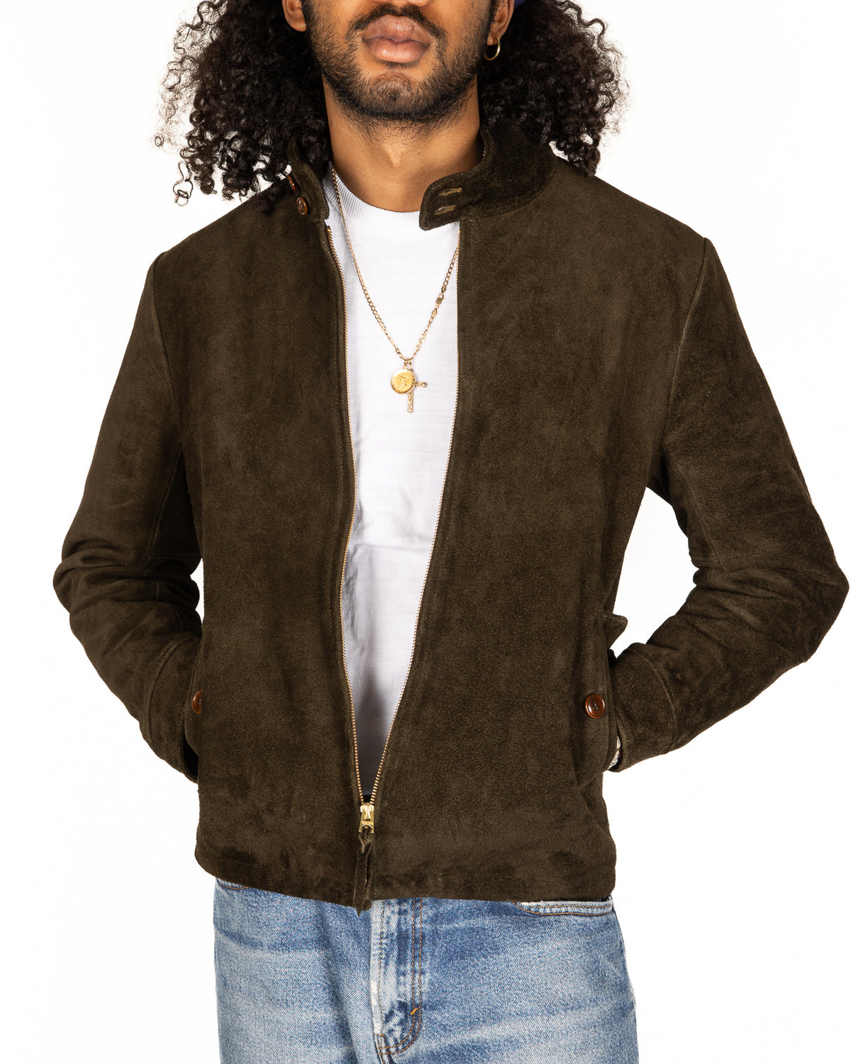 Y'2 Leather Steer Suede Swing Top Jacket - Olive (TB-148) - Standard & Strange