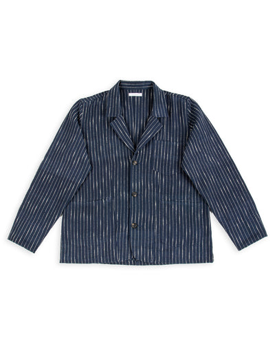 Indi + Ash Study Jacket - Handwoven Dark Indigo/Ecru Ticking Stripe - Standard & Strange