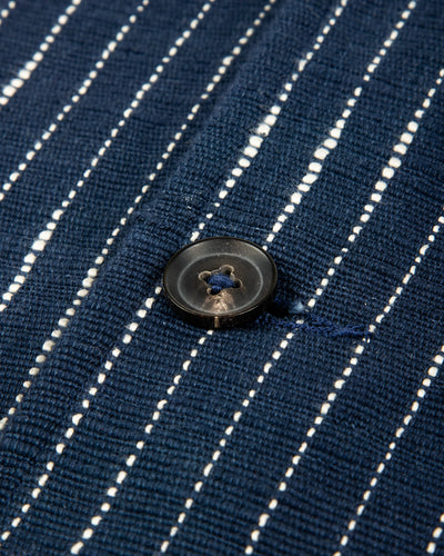 Indi + Ash Study Jacket - Handwoven Dark Indigo/Ecru Ticking Stripe - Standard & Strange