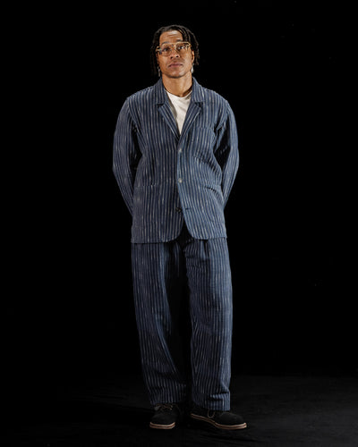 Indi + Ash Study Jacket - Handwoven Dark Indigo/Ecru Ticking Stripe - Standard & Strange