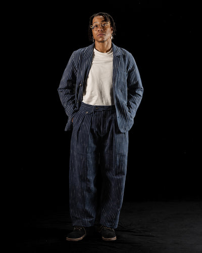 Indi + Ash Study Jacket - Handwoven Dark Indigo/Ecru Ticking Stripe - Standard & Strange