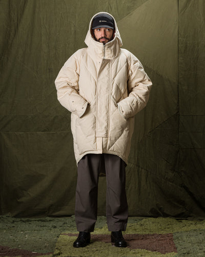 MotivMfg Lander Down Coat - Natural Halley Stevenson "Military Finish" Waxed Cotton - Standard & Strange