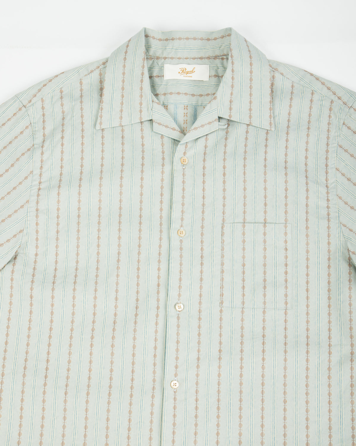 Prequel S&S x Prequel Short Open Collar Shirt - Blue Double Woven Dobby Stripe - Standard & Strange