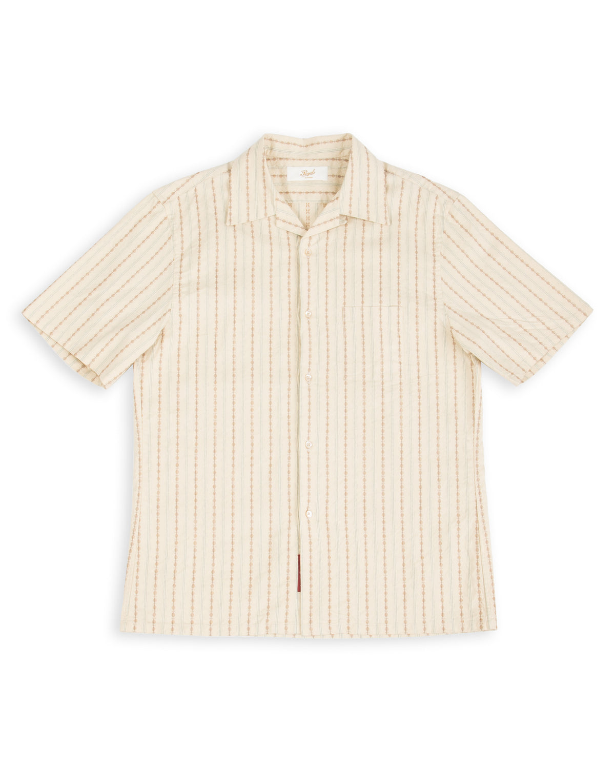 Prequel S&S x Prequel Short Open Collar Shirt - Beige Double Woven Dobby Stripe - Standard & Strange