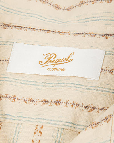 Prequel S&S x Prequel Short Open Collar Shirt - Beige Double Woven Dobby Stripe - Standard & Strange