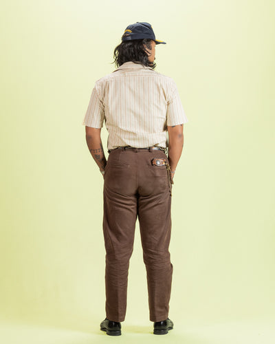 Prequel S&S x Prequel Short Open Collar Shirt - Beige Double Woven Dobby Stripe - Standard & Strange