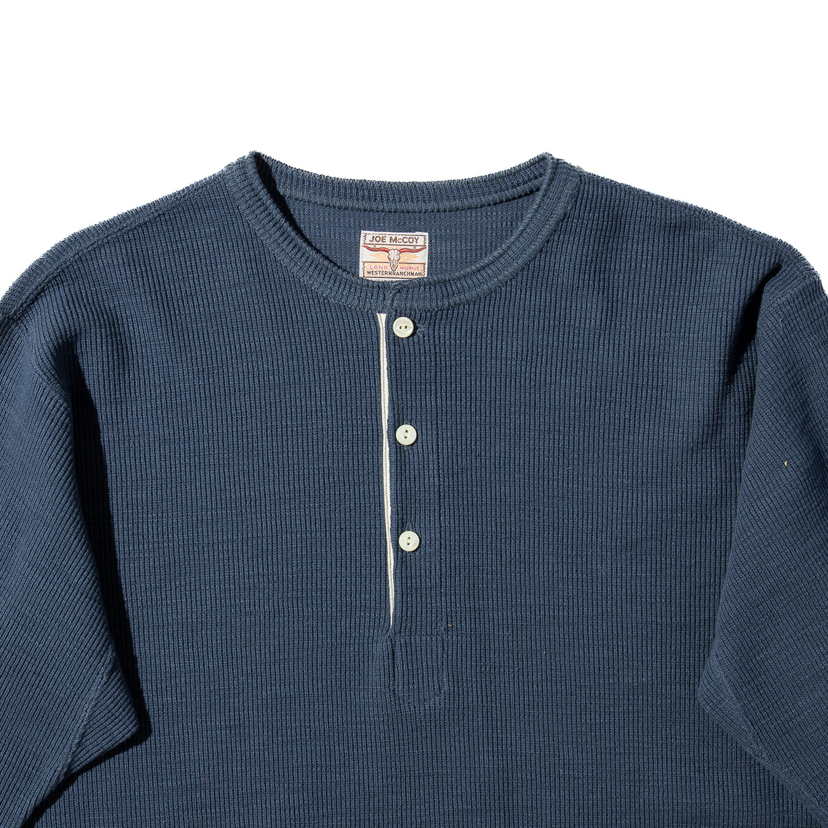 The Real McCoy's Western Cardigan Stitch Henley Shirt - Cobalt - Standard & Strange