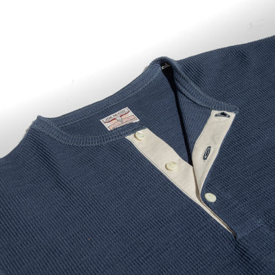 The Real McCoy's Western Cardigan Stitch Henley Shirt - Cobalt - Standard & Strange