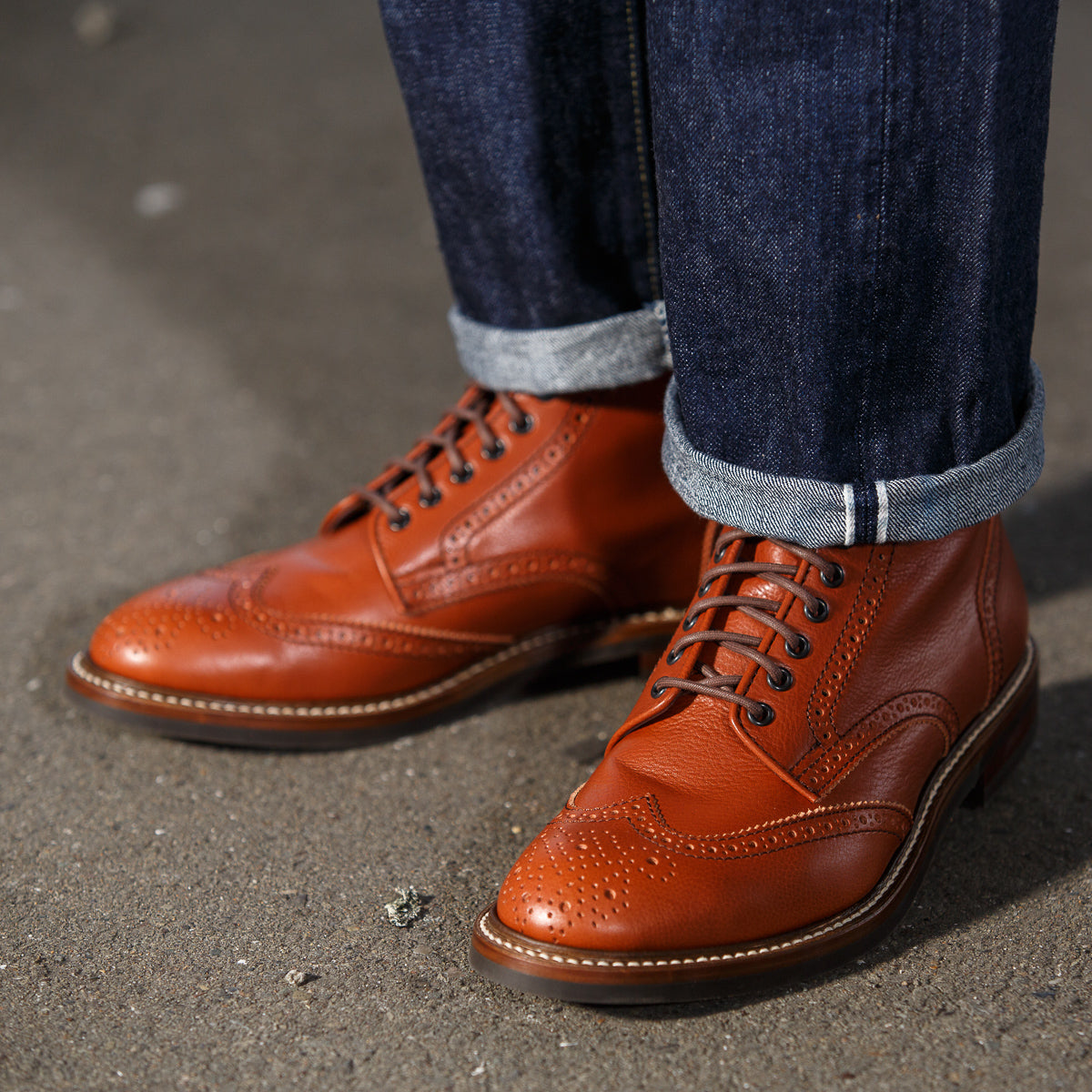 John Lofgren Glover Brogue Boots - Camel Vacchetta - Standard & Strange