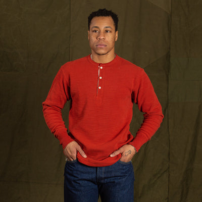 The Real McCoy's Western Cardigan Stitch Henley Shirt - Brick Red - Standard & Strange