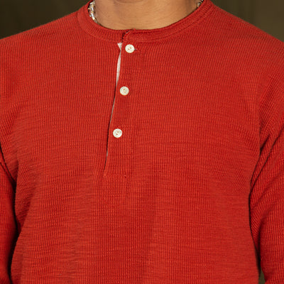 The Real McCoy's Western Cardigan Stitch Henley Shirt - Brick Red - Standard & Strange